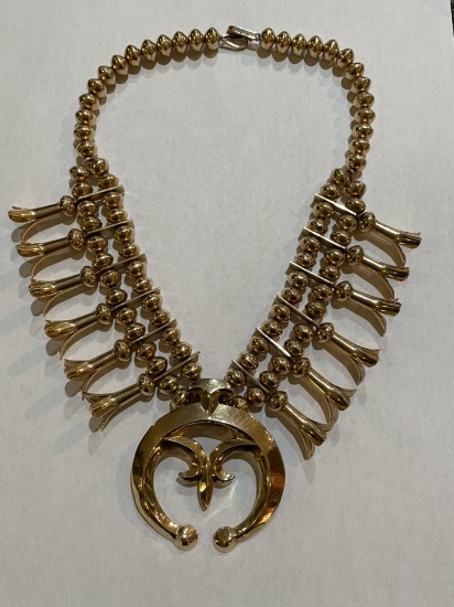 Solid 14K Gold Squash Blossom Old Pawn Necklace | Online Auctions ...