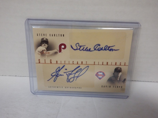 2005 FLEER SIGNIFICANT SIGNINGS STEVE CARLTON & GAVIN FLOYD SIGNED AUTO CARD NUMBERED 20/40