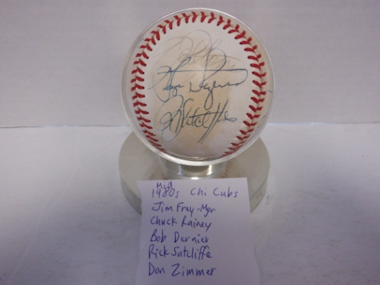 1980'S CHICAGO CUBS SIGNED BASEBALL. DON ZIMMER, RICK SUTCLIFFE & OTHERS