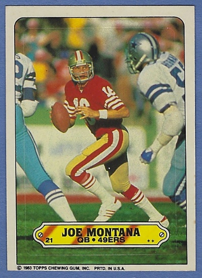 Sharp 1983 Topps Sticker #21 Joe Montana San Francisco 49ers