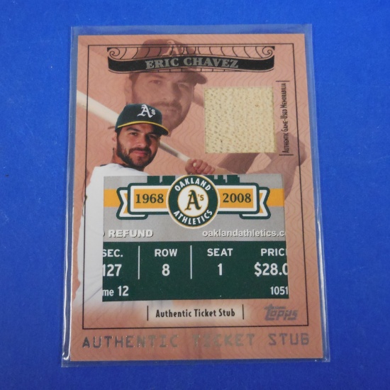 2009 TOPPS TICKET TO STARDOM ERIC CHAVEZ GAME USED BAT CARD WITH TICKET STUB 91/225