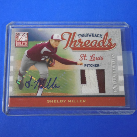2009 DONRUSS ELITE SHELBY MILLER AUTOGRAPHED PATCH CARD #D 08/50