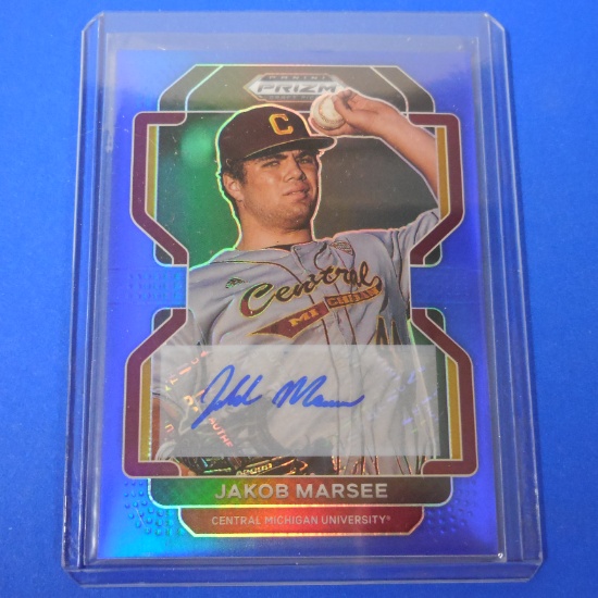 2022 PANINI PRIZM JAKOB MARSEE BLUE PRIZM AUTOGRAPHED ROOKIE CARD #D 94/99