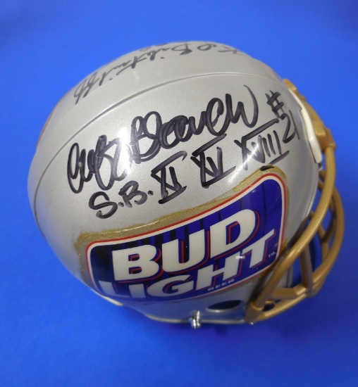 FRED BILETNIKOFF AND CLIFF BRANCH AUTOGRAPHED BUD LIGHT COIN BANK HELMET NO COA