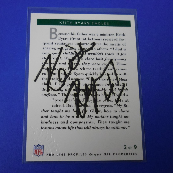 1992 PRO LINE PROFILES KEITH BYARS AUTOGRAPHED CARD PRO LINE STAMPED COA