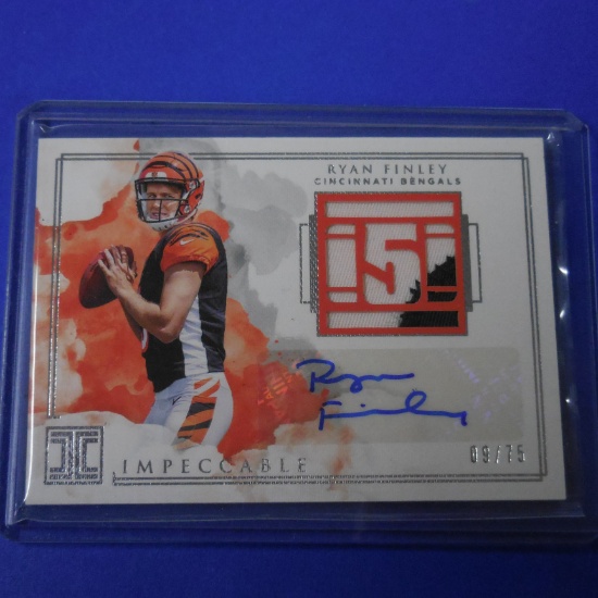 2019 PANINI IMPECCABLE RYAN FINLEY AUTOGRAPHED ROOKIE PATCH CARD #D 09/75 BENGALS
