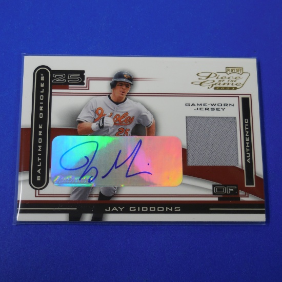 2003 PLAYOFF PIECE OF THE GAME JAY GIBBONS AUTOGRAPHED JERSEY CARD ORIOLES