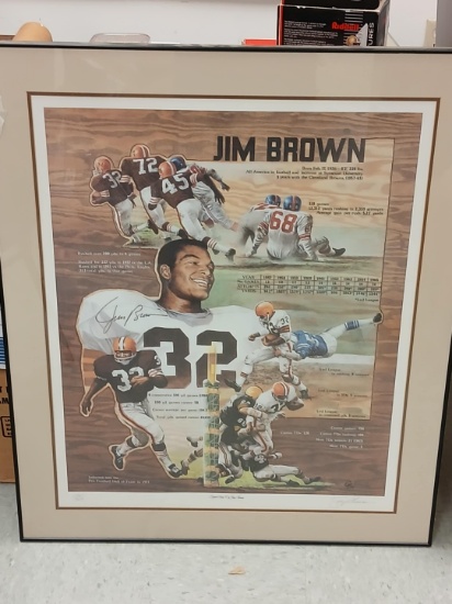 LARGE FRAMED JIM BROWN AUTOGRAPHED POSTER CLEVELAND BROWNS