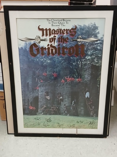 LARGE FRAMED CLEVELAND BROWNS TEAM AUTOGRAPHED MASTERS OF GRIDIRON POSTER RARE