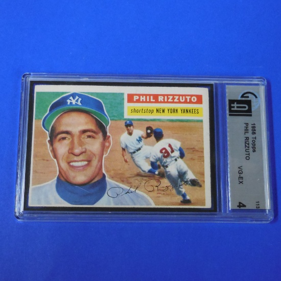 1956 TOPPS BASEBALL #113 PHIL RIZZUTO GRADED GAI 4 VG-EX YANKEES