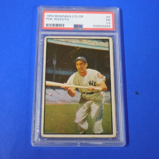1953 BOWMAN COLOR #9 PHIL RIZZUTO GRADED PSA FAIR 1.5 YANKEES