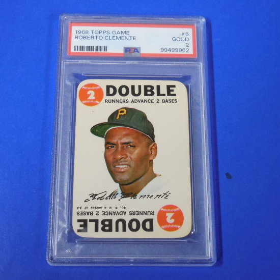 1968 TOPPS BASEBALL GAME CARD #6 ROBERTO CLEMENTE DOUBLE GRADED PSA 2 GOOD PIRATES