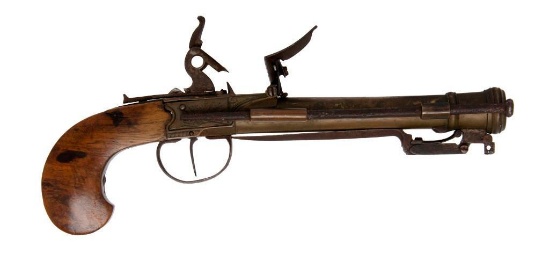 Brass Barrel Blunderbuss Flintlock Pistol with Folding Bayonet