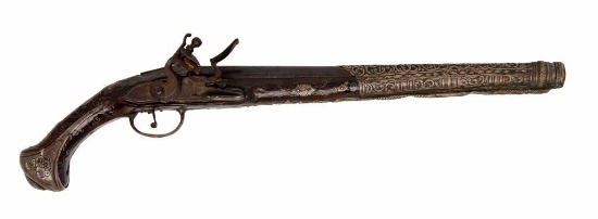 Silver Mounted Middle Eastern Flintlock Pistol