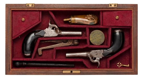 Cased Pair of Belgian Screw-Barrel Pistols