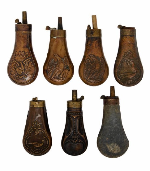 Lot of Seven Powder Flasks
