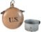 Experimental 1890's US Army Blue Agate Enameled Cup and US Army Brown Enameled Canteen