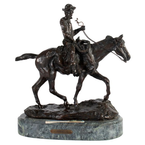 After Charles Marion Russell Will Rogers Bronze Sculpture