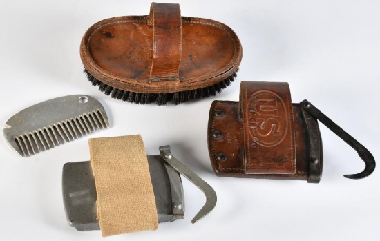 Lot of Four US Cavalry Horse Combs, Brushes, and Picks