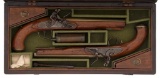Cased Pair of English Brass-Barrel Flintlock Pistols by William Allport