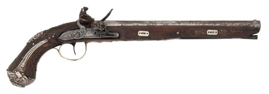 Silver Mounted European Flintlock Pistol