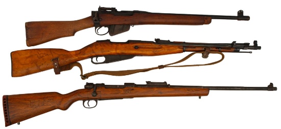 Lot of 3 Rifles, One Russian Nagant M44, Mauser rifle issued To Israeli, British Enfield Rifle