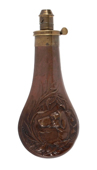 Rare Dog Head Pattern Sporting Rifle/Shot Flask By G.Roe