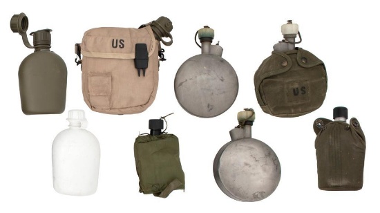 Lot of Ten (10) US Assorted Canteens and Field Gear