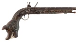 A Massive And Most Unusual Contemporary Ottoman Flintlock Pistol With Toothed Wolfs Head