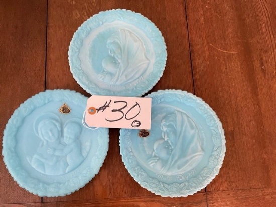 3- Blue Fenton Mother's Day Plates