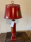 Red metal lamp w/ glass and metal shade