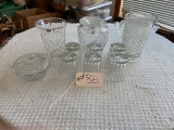 Lead Crystal vase, 6 glasses, candy dish , pitcher and jar with lid