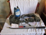 Sub pump, Porter cable drill with battery & charger, Pry bar screw driver