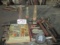 2 old book hammers, old bottles, number and letter stamps and misc.