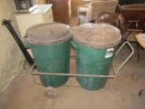 2- 32 gallon sterilite trash cans and cart