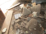 Pile of misc. wood pulleys, phoneware and metal brackets