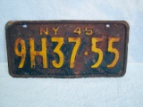 ORIGINAL 1945 NEW YORK LICENSE PLATE