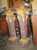Pair of Solid Marble Columns with Brass Accents