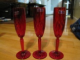 Lot of 3 tall red glasses