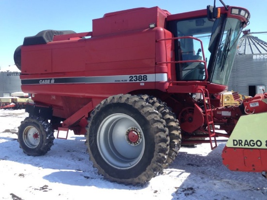 2000 CASE IH 2388 2WD COMBINE, AFS YIELD MONITOR, FORE & AFT, FEILD TRACKER, CAB, AIR, HEAT,