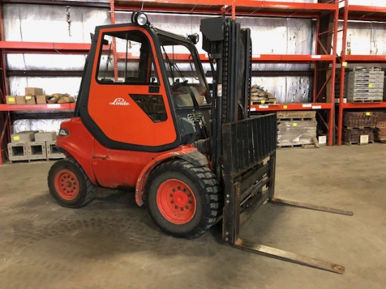 Linde model 130DG-04 forklift, off-road, diesel, 6000# capacity, enclosed c