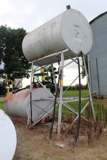 500 GALLON FUEL BARREL ON STEEL STAND