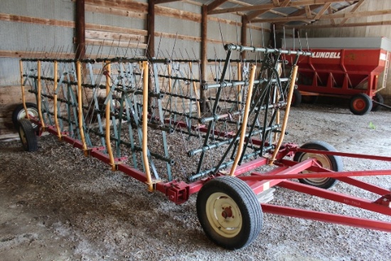 PEPIN 40' 7 SECTION SPRING TOOTH DRAG ON CART,