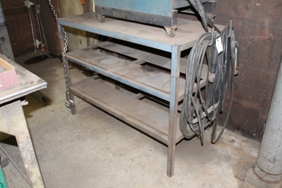 METAL TABLE (3'HIGH, 2' X 4' TOP) WITH 2 SHELVES