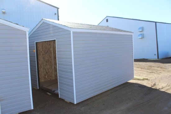 NEW 10' X 12' STORAGE SHED, 5' ROLL UP DOOR, GREY IN COLOR