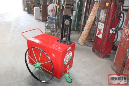 BOWSER TWO WHEEL OIL CADDY ON STEEL RIMS, HAS