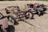 4 WHEEL WAGON GEAR, WOOD SPOKE ON RUBBER