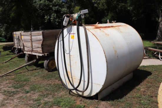 1000 GALLON DIESEL BARREL, 110 VOLT PUMP,