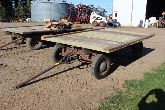 8' X 11' FLAT RACK ON 4 WHEEL GEAR, HOIST