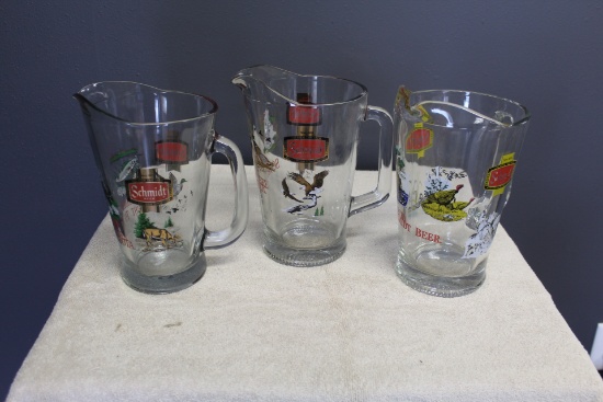 (3) SCHMIDT BEER PITCHER, ALL DIFFERENT, $ X 3